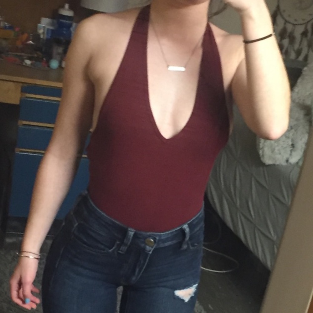 Maroon halter top body suit